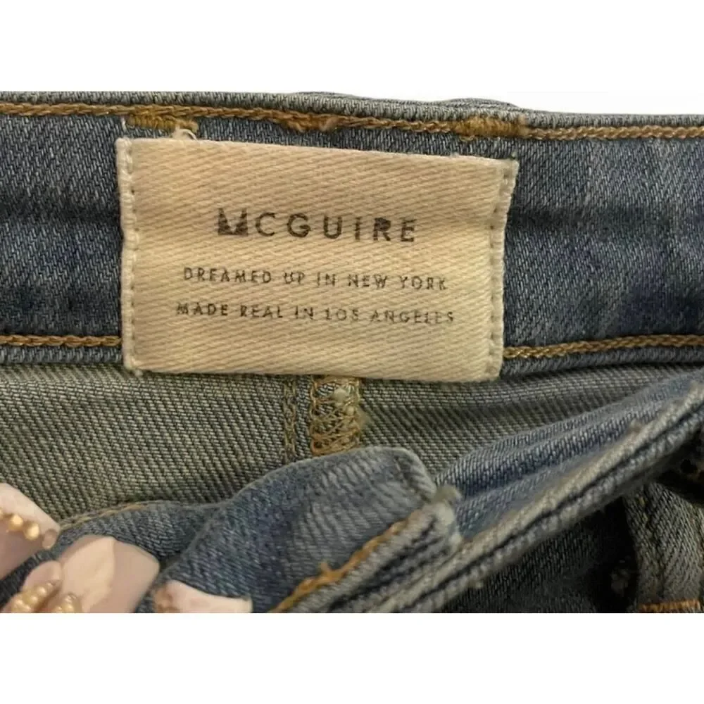 McGuire Marino Denim Pencil Skirt Size 28 Blue Knee Length Back Slit USA